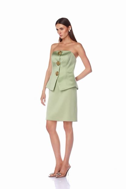 Mini abito da sera in raso con dettagli a rosa menta